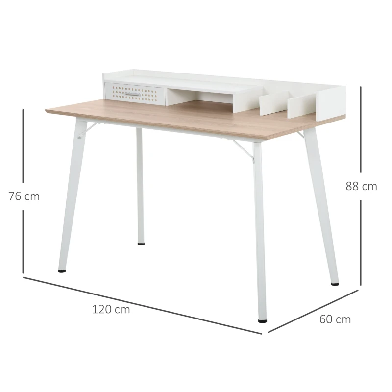 HOMCOM Computer Desk with Monitor Stand, Drawer and Storage Compartments, Compact Desk for Home Office and Small Spaces, White