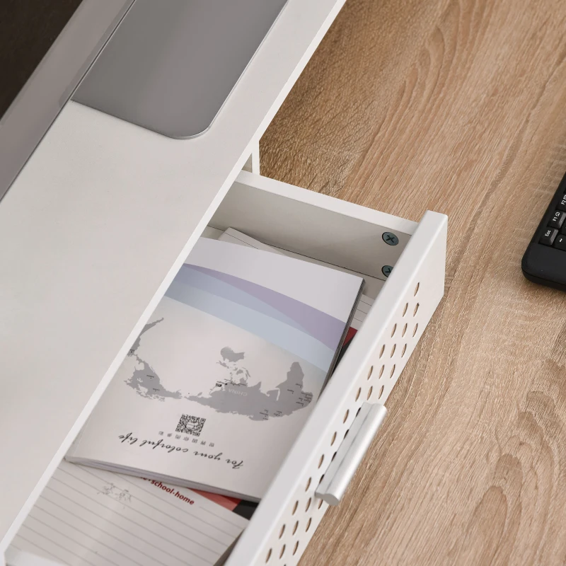 HOMCOM Computer Desk with Monitor Stand, Drawer and Storage Compartments, Compact Desk for Home Office and Small Spaces, White