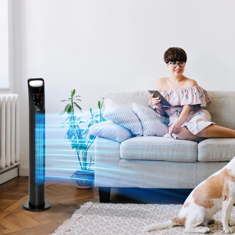 HOMCOM Ventilator Reglabil Oscilant cu 3 niveluri de viteza si Telecomanda de control de la distanta, Ф18x78.5cm Negru