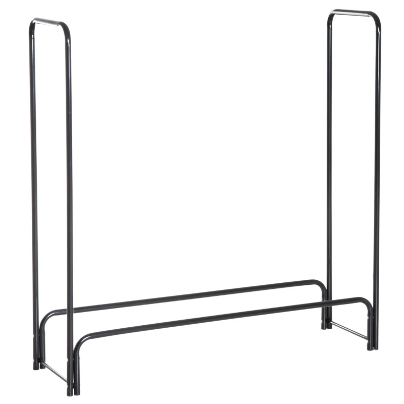 HOMCOM Suporte para Lenhas 122x35x122 cm Porta Lenha de Metal para Exterior e Interior Carga Máxima 150 kg Preto