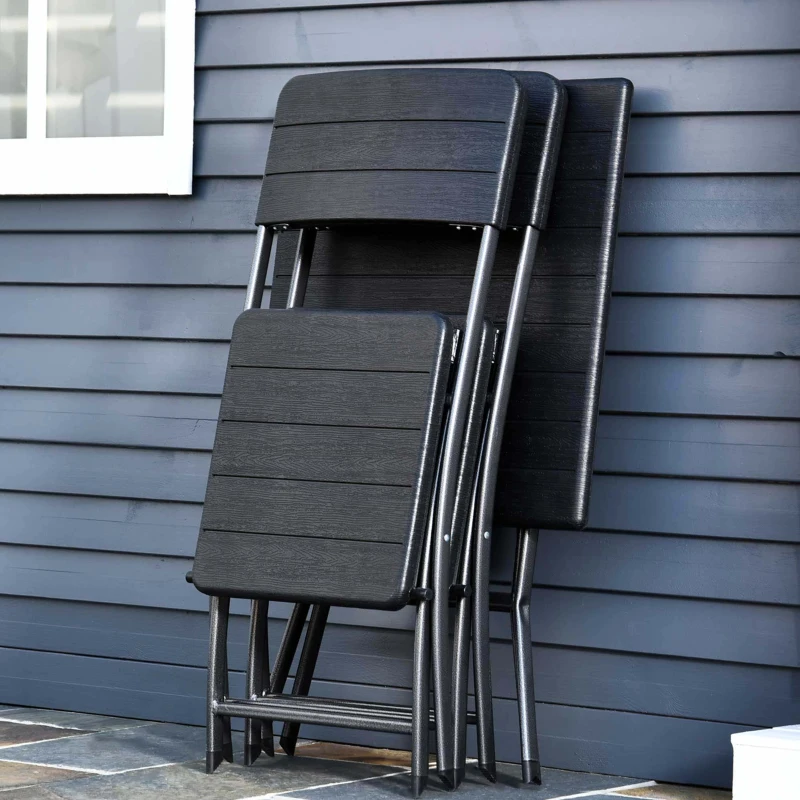Outsunny Set 3 Pzi Mobili da Giardino: 2 Sedie (54x44.5x81cm) 1 Tavolo (61.6x61.6x74cm), Pieghevoli e Salvaspazio, Nero