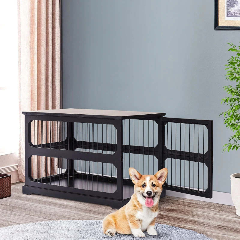 PawHut Cusca Eleganta Marimea Small-Medium pentru Caini din MDF si Plasa metalica 55 x 90 x 60 cm