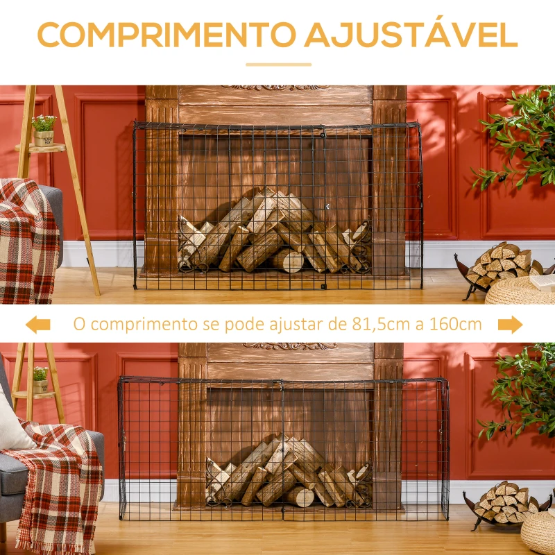 HOMCOM Frente de Lareira com Comprimento Ajustável Frente para Lareira com Grade de Metal 81,5-160x44x68cm Preto