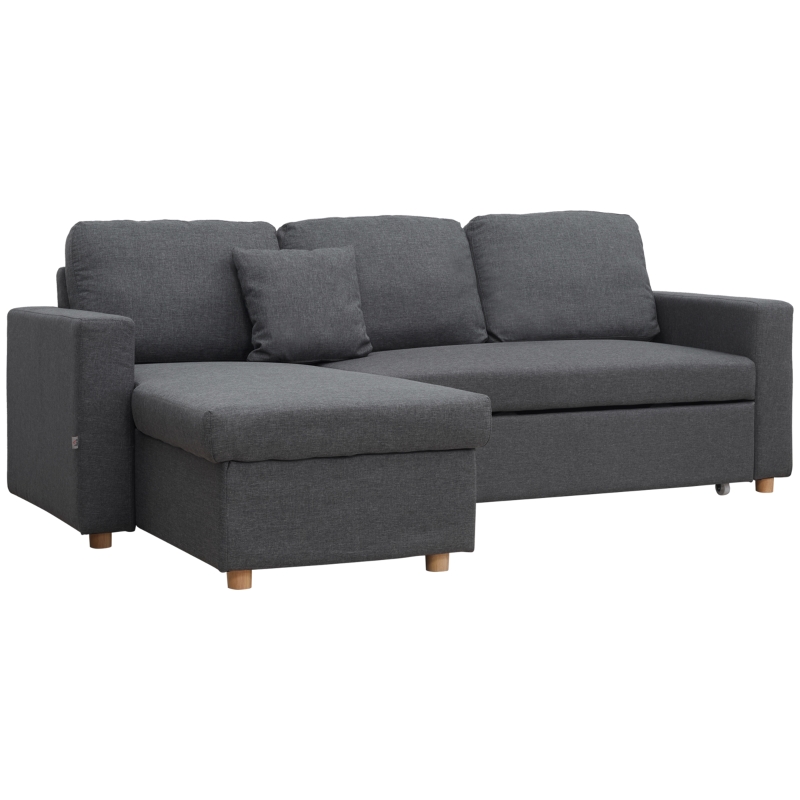 HOMCOM Ecksofa, Eckcouch, Schlafsofa, ausziehbar, mit Bettfunktion, Stauraum, Leinenoptik, dunkelgrau, 228 x 148 x 88cm