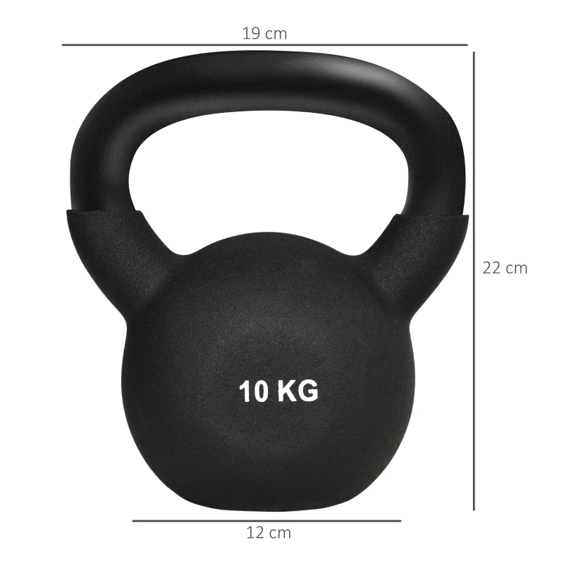 HOMCOM Kettlebell, Kugelhantel, 10 kg, mit Kunststoffummantelung, Stahl, schwarz 19 x 12 x 22cm