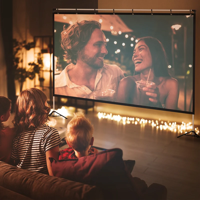 HOMCOM 120 inch Projector Screen and Stand, Portable Front & Rear Projection Screen, 4K HD 16:9 Screen for Outdoor and Indoor, Home Theater, Presentation