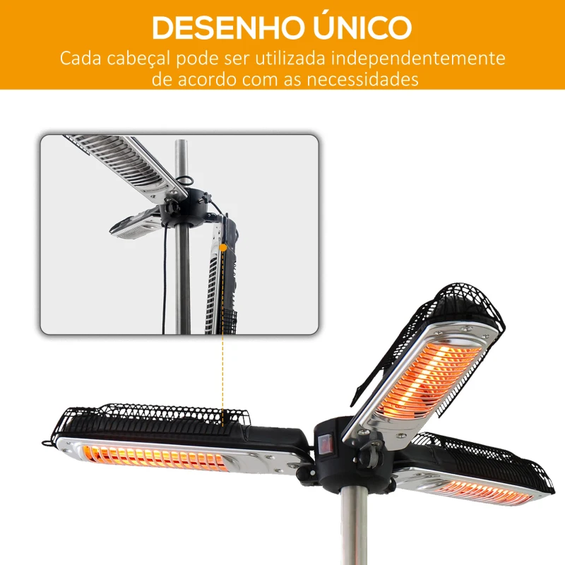 Outsunny Aquecedor Elétrico de Exterior para Chapéu de Sol Ø25-58mm com Potência e Ângulo Ajustável 100x100x8,5cm Preto