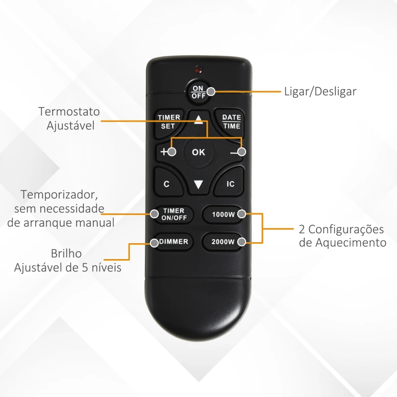 HOMCOM Lareira Elétrica com 2 Configurações de Aquecimento Temporizador e Efeito de Chama Realista 102x30x95cm Branco e Preto