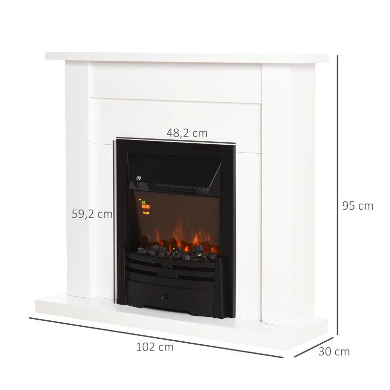 HOMCOM Lareira Elétrica com 2 Configurações de Aquecimento Temporizador e Efeito de Chama Realista 102x30x95cm Branco e Preto