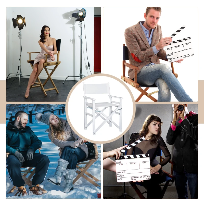 Homcom Scaun de Regizor Rabatabil Fabricat din Lemn de Oxford Alb 56x46x88cm