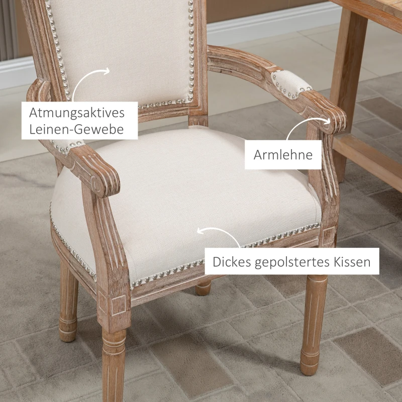 HOMCOM Krzesło jadalniane, Krzesło kuchenne, Dekoracja nitami, styl francuskiej wsi, guma, Kremowy, 59 x 63,5 x 96cm