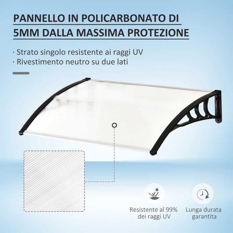 Outsunny Pensilina da Esterno 75x120 cm in Policarbonato Impermeabile e Anti-UV per Porta o Finestra