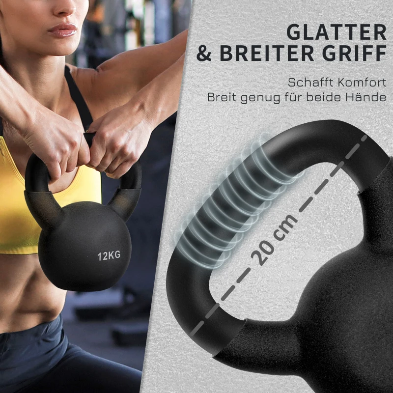 HOMCOM kettlebell, kettlebell, 12 kg, met plastic coating, staal, zwart 20 x 13 x 22 cm