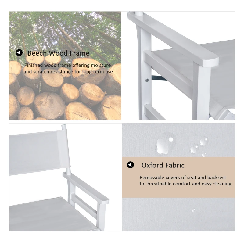 Homcom Scaun de Regizor Rabatabil Fabricat din Lemn de Oxford Alb 56x46x88cm