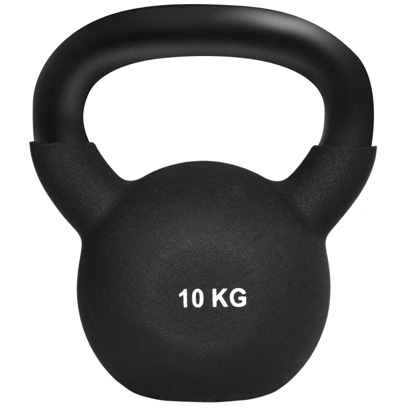 HOMCOM Kettlebell, Kugelhantel, 10 kg, mit Kunststoffummantelung, Stahl, schwarz 19 x 12 x 22cm