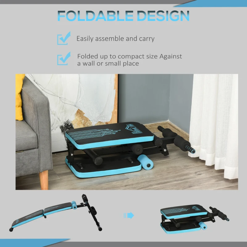 Homcom Banca multifunctionala pentru abdomene Spatar reglabil, 144x53x45-60 cm, Albastru/Negru