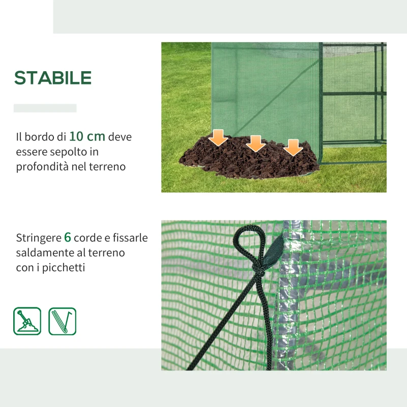 Outsunny Serra da Giardino in PE Anti-UV, 3 Ripiani e Porta Avvolgibile 225x194x215 cm, Verde