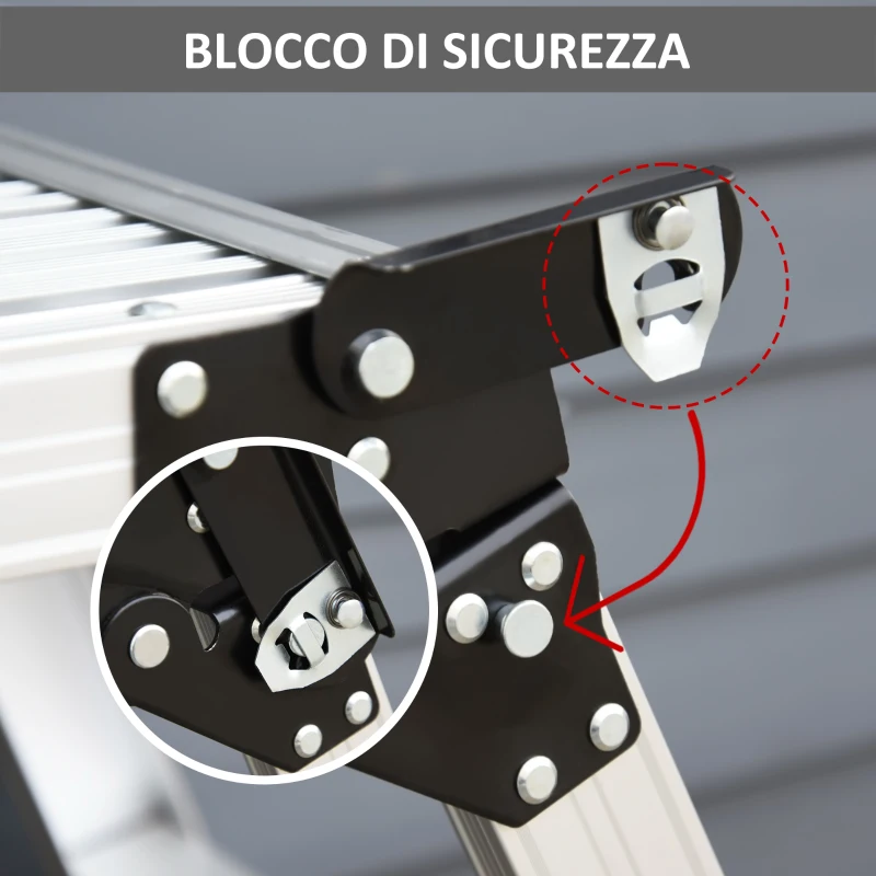 HOMCOM Piattaforma da Lavoro Pieghevole Scala Multiuso in Lega d'Alluminio 113×41×48.5cm Argento