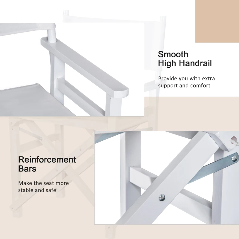 Homcom Scaun de Regizor Rabatabil Fabricat din Lemn de Oxford Alb 56x46x88cm