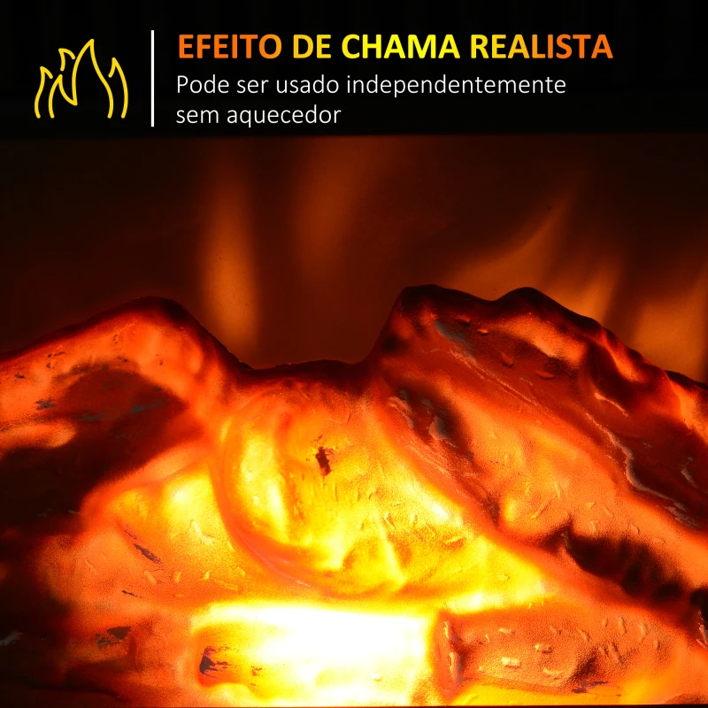 HOMCOM Lareira Elétrica Portátil com Termostato Ajustável 600W/1200W e Efeito de Chama Realista 34x17x25cm Branco