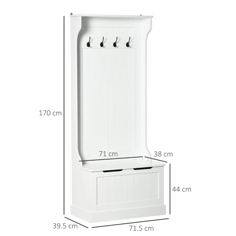 HOMCOM Cuier cu Banca & Depozitare – MDF Alb, 71,5×170 cm(m-3)