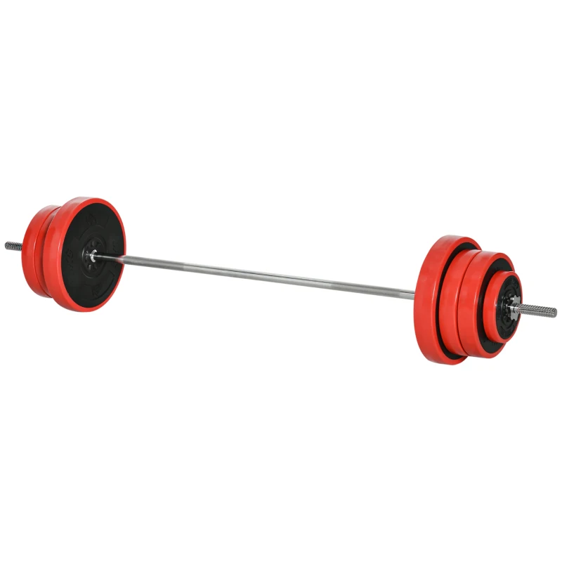HOMCOM Langhantel, 50 kg, rutschfester Griff, 8 Hantelscheiben, gummierter Rand, Eisen, rot, 170 x 33 x 33cm