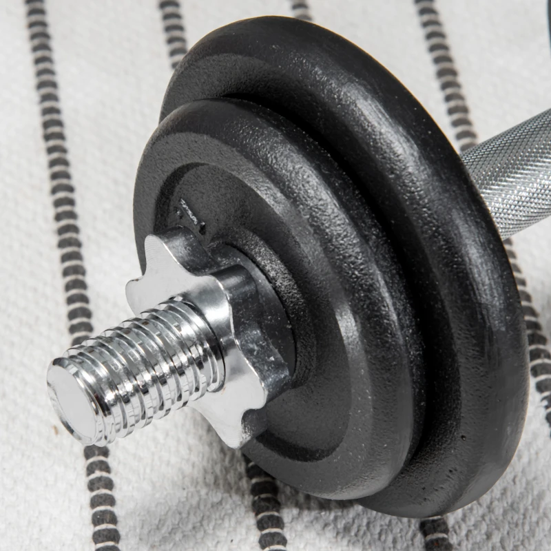 HOMCOM Dumbbell, Barbell, 2-in-1, 20 kg, 8 weight plates, rust-free, Iron, black, 95 x 16 x 16Hcm