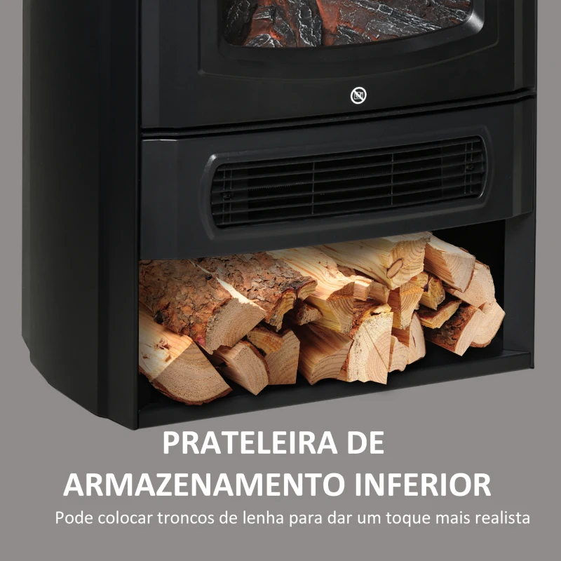 HOMCOM Lareira Elétrica Potência de 2 Níveis 1000W ou 2000W com Efeito de Chama Termostato e Proteção contra Superaquecimento até 25m² 44,5x32,1x74cm Preto