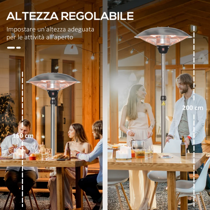 Outsunny Fungo Riscaldante da Esterno con 3 Temperature e Altezza Regolabile in Acciaio e Alluminio, Argento