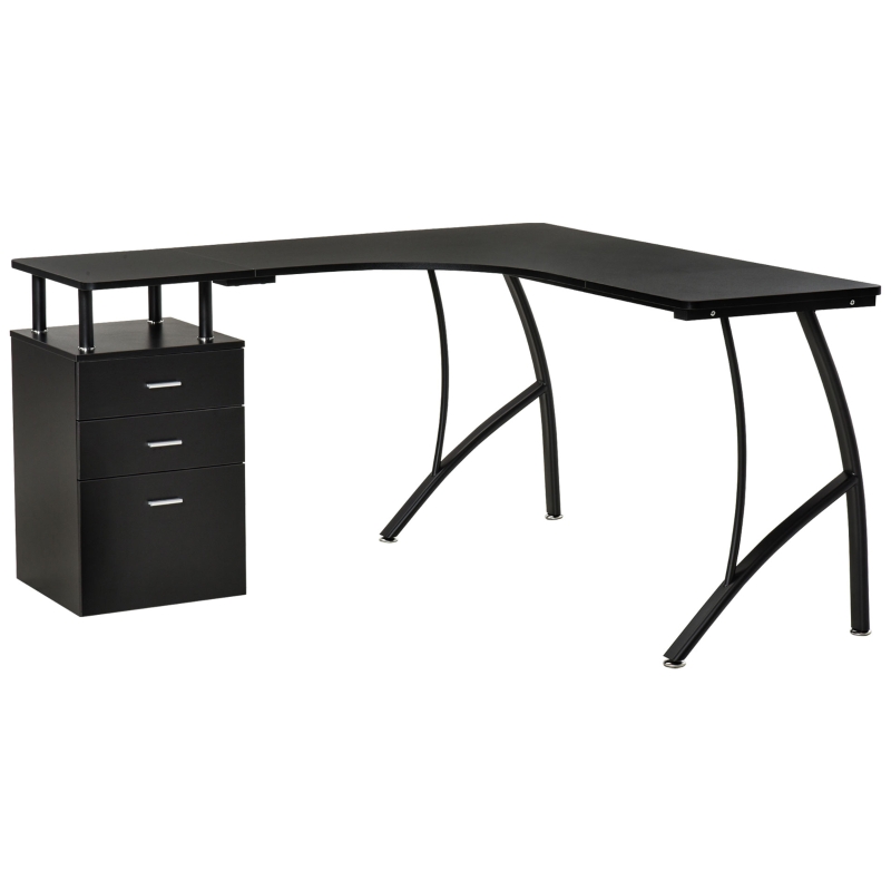 HOMCOM Escritorio Esquinero para Ordenador en Forma de L con 3 Cajones para Oficina Estudio 143,5x143,5x76 cm Negro