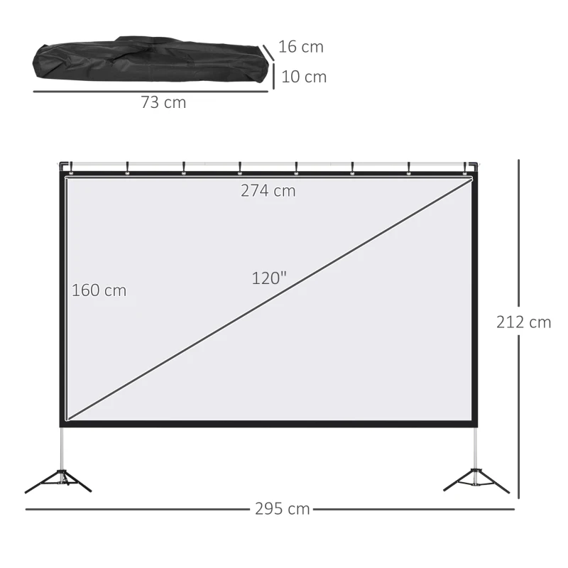 HOMCOM 120 inch Projector Screen and Stand, Portable Front & Rear Projection Screen, 4K HD 16:9 Screen for Outdoor and Indoor, Home Theater, Presentation