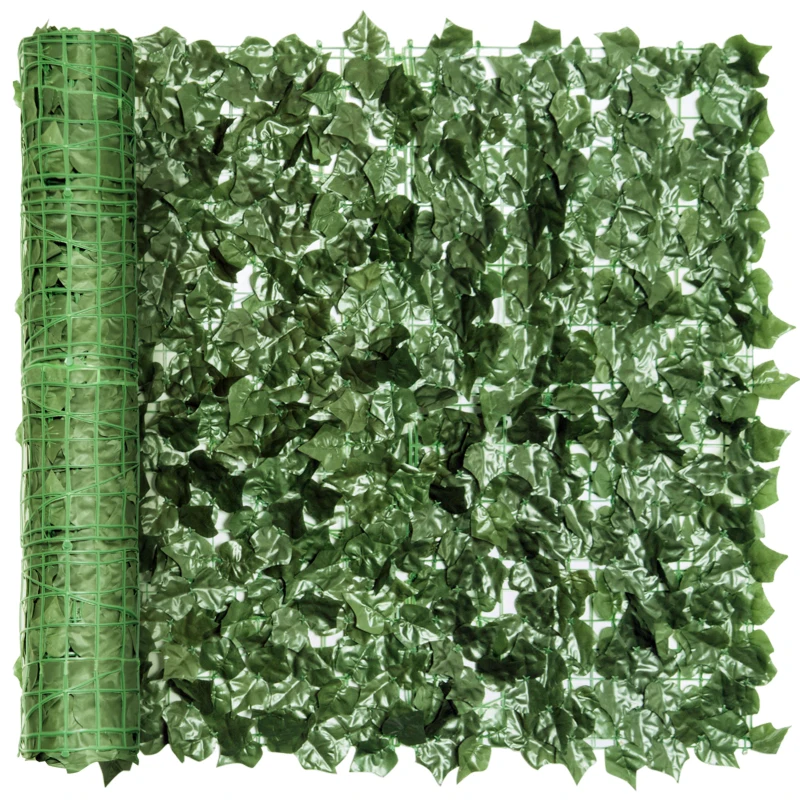 Outsunny Gard verde sintetic pentru balcon si gradina, gard viu artificial cu frunze verde inchis 240x100 cm, verde inchis