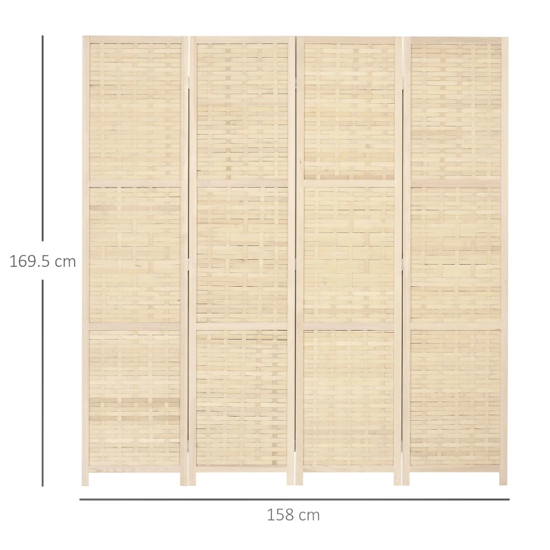 HOMCOM Separator de interior din lemn si bambus, perete de separare pliabil pentru casa si birou, inaltime 170 cm, maro