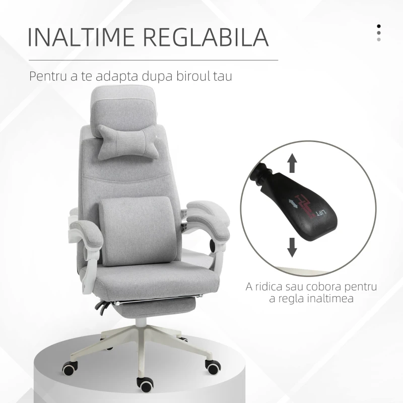 Vinsetto Scaun Birou Gri – Reglabil si Rotativ Ergonomic