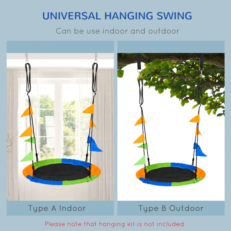 Outsunny Kid Nest Swing Seat Saucer Tree Swing 40 Inch/100cm Adjustable Rope Outdoor Indoor for Kids Over 3 Years Old Multi-Colour