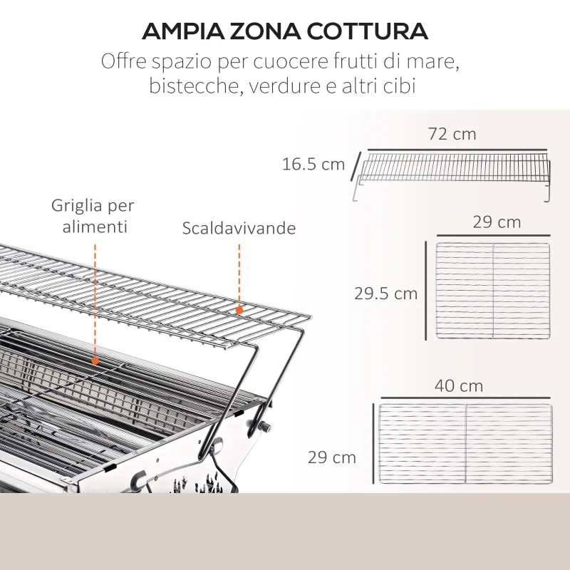 Outsunny Barbecue da Viaggio con Gambe Pieghevoli e 2 Griglie Antiaderenti in Acciaio Inossidabile 100 x 43 x 77 cm