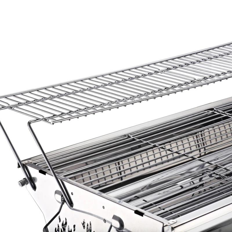 Outsunny Barbecue da Viaggio con Gambe Pieghevoli e 2 Griglie Antiaderenti in Acciaio Inossidabile 100 x 43 x 77 cm