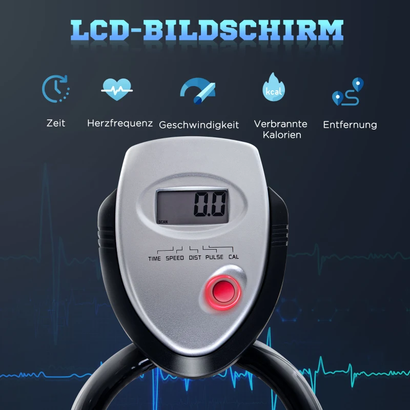 HOMCOM Fahrradtrainer, höhenverstellbare Sitz & Lenker, digitale Anzeige, Handyhalterung, schwarz+rot, 47 x 120 x 117cm