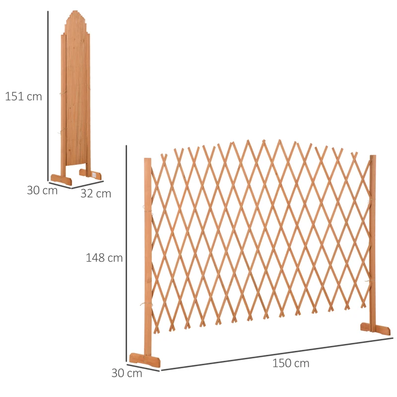 Outsunny Set de 2 garduri de gradina extensibile din lemn, gard de gradina pentru exterior, 150x30x148 cm, portocaliu