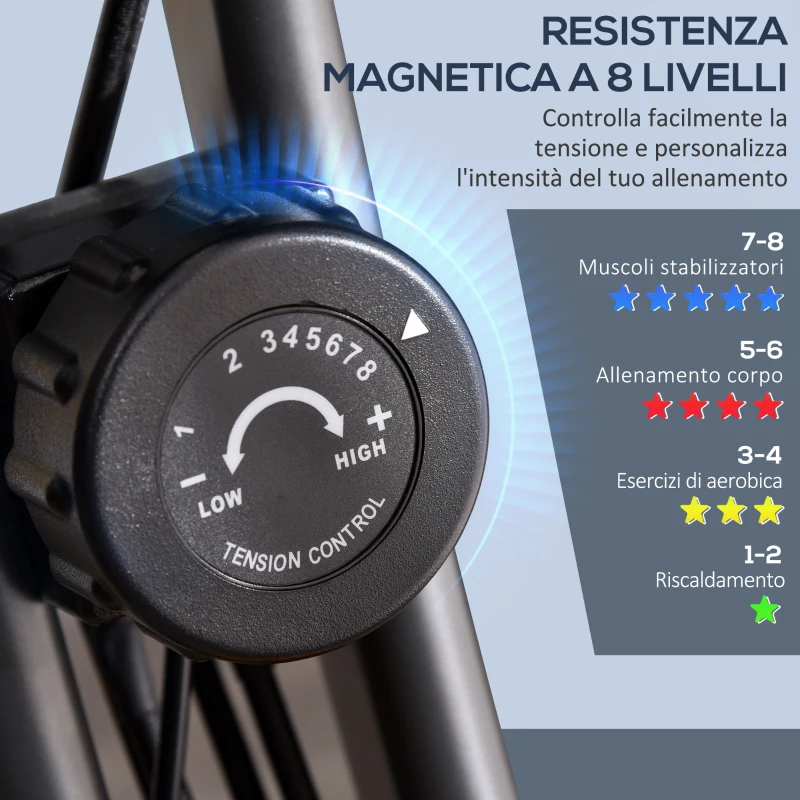 HOMCOM Cyclette Pieghevole 2 in 1, Resistenza Magnetica Regolabile 8 Livelli, Cyclette da Casa Silenziosa con Sensore di Frequenza Cardiaca, Elastici per Braccia, Schermo LCD, Volano 2.5kg, Verde
