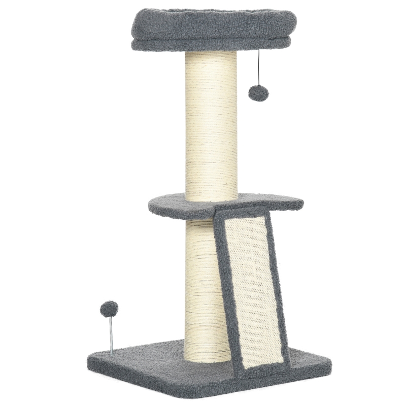 PawHut Kratzbaum, eine Plattform, hngender Spielball, Sisal,  dunkelgrau+cremewei, 48 x 48 x 92cm | Aosom.de