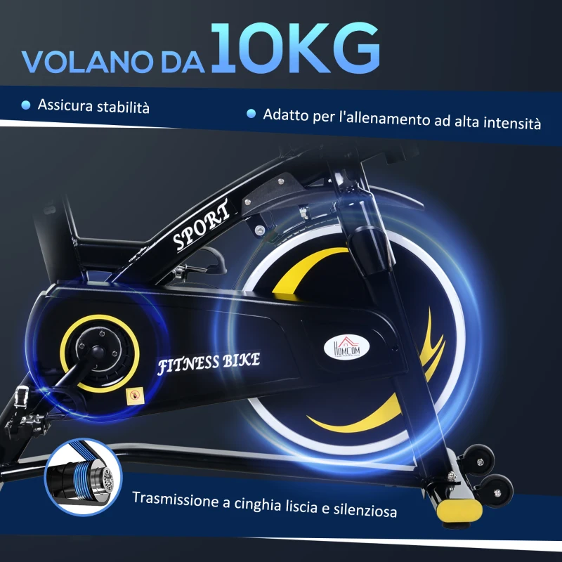 HOMCOM Cyclette Professionale con Schermo LCD, Volano 10kg e Resistenza Magnetica Regolabile, Nera e Gialla