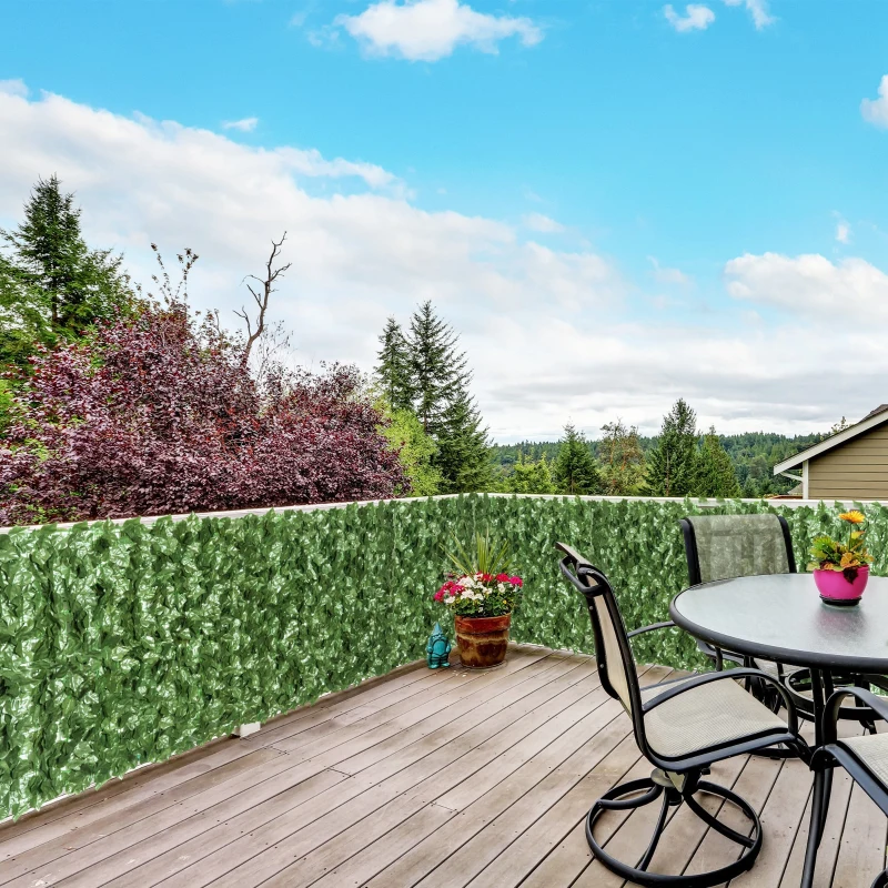 Outsunny Gard verde sintetic pentru balcon si gradina, gard viu artificial cu frunze verde inchis 240x100 cm, verde inchis