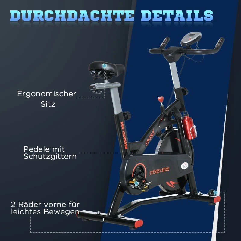 HOMCOM Fahrradtrainer, höhenverstellbare Sitz & Lenker, digitale Anzeige, Handyhalterung, schwarz+rot, 47 x 120 x 117cm