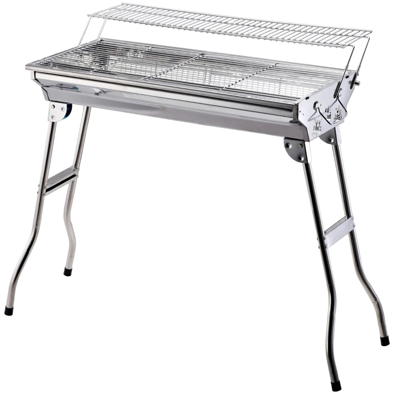 Outsunny Barbecue da Viaggio con Gambe Pieghevoli e 2 Griglie Antiaderenti in Acciaio Inossidabile 100 x 43 x 77 cm