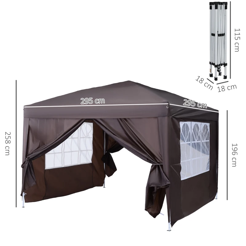 Outsunny Pop Up Gazebo Marquee, size (3m x3m)-Coffee