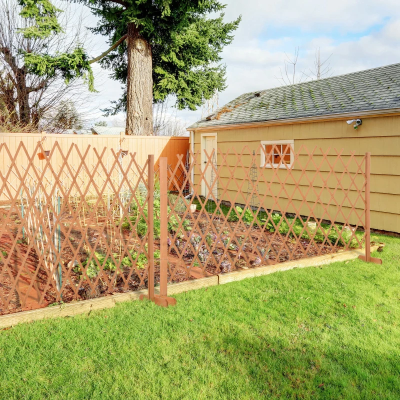 Outsunny Set de 2 garduri de gradina extensibile din lemn, gard de gradina pentru exterior, 150x30x148 cm, portocaliu