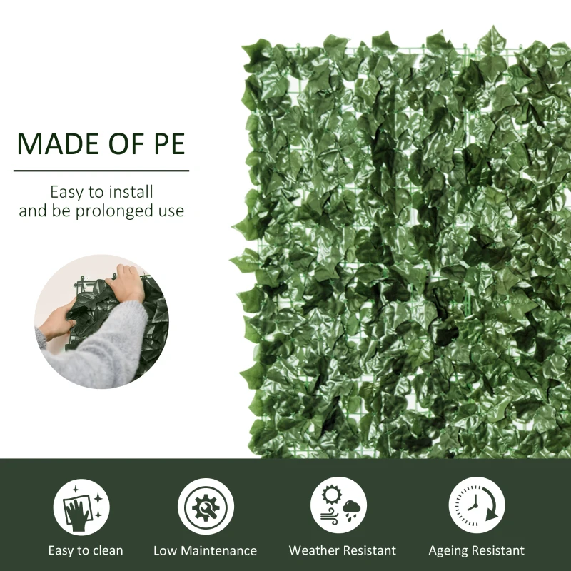 Outsunny Gard verde sintetic pentru balcon si gradina, gard viu artificial cu frunze verde inchis 240x100 cm, verde inchis