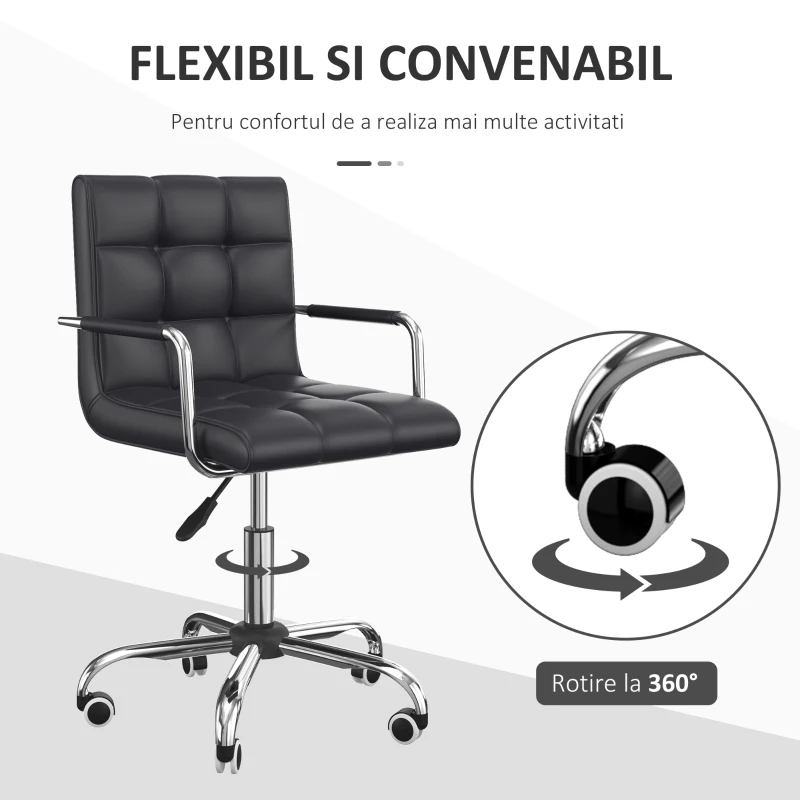 HOMCOM Scaun Rotativ cu Brațe din Piele Sintetică, Negru 52.5x54x94cm