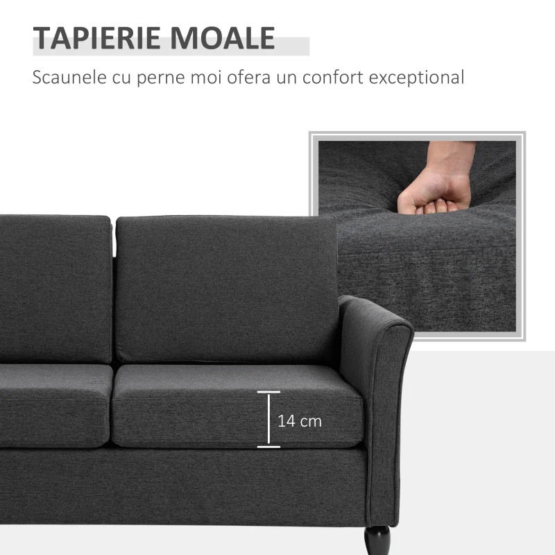 HOMCOM canapea 2 locuri, tapitata,141x70x78cm, gri(m-4)